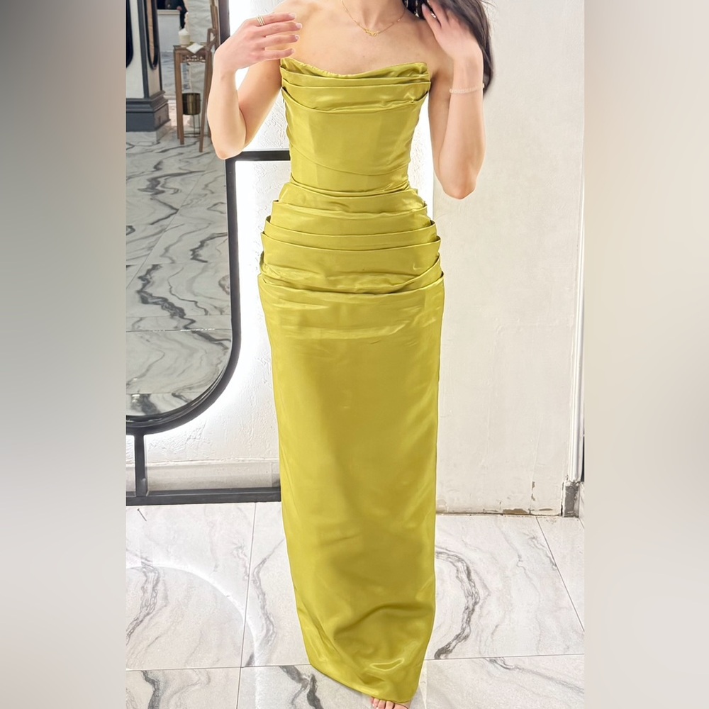 Wolf & Badger Strapless Satin Maxi Dress - Gold - Picture 4 of 4